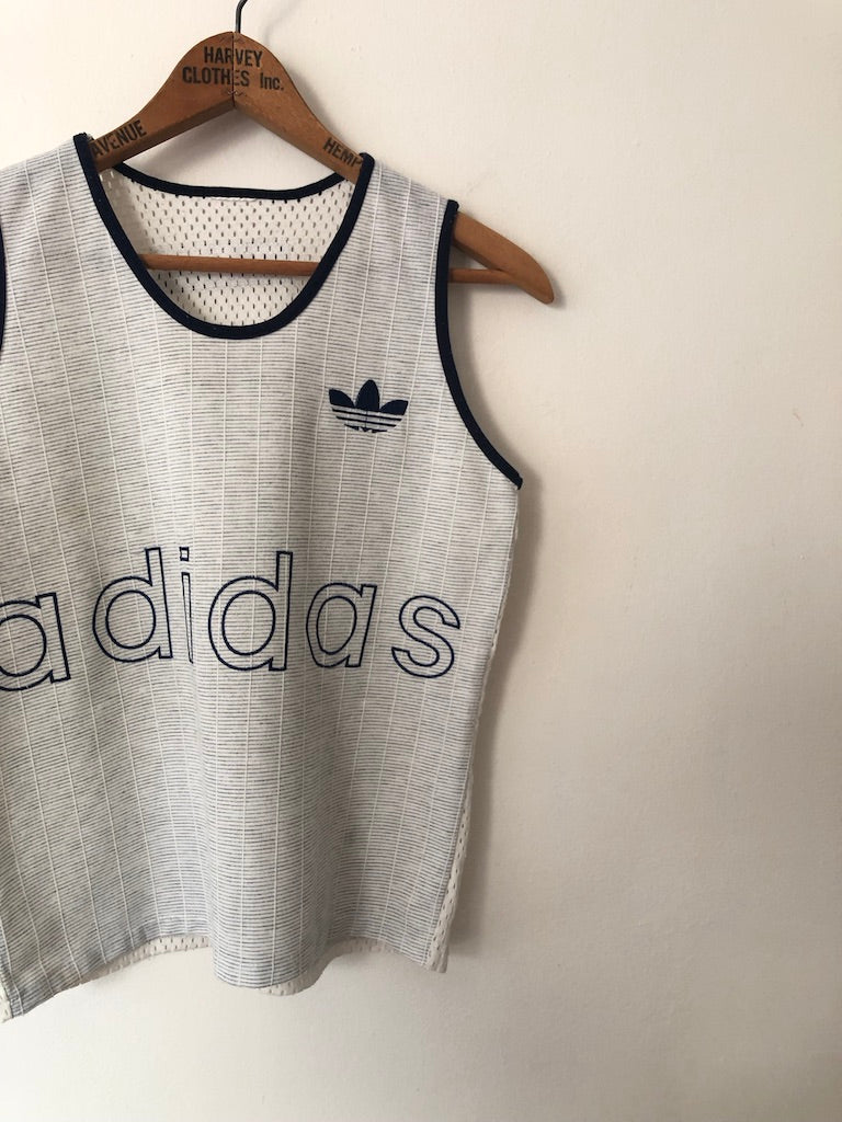 80's Adidas Women's Striped Mesh Jersey Tank Top