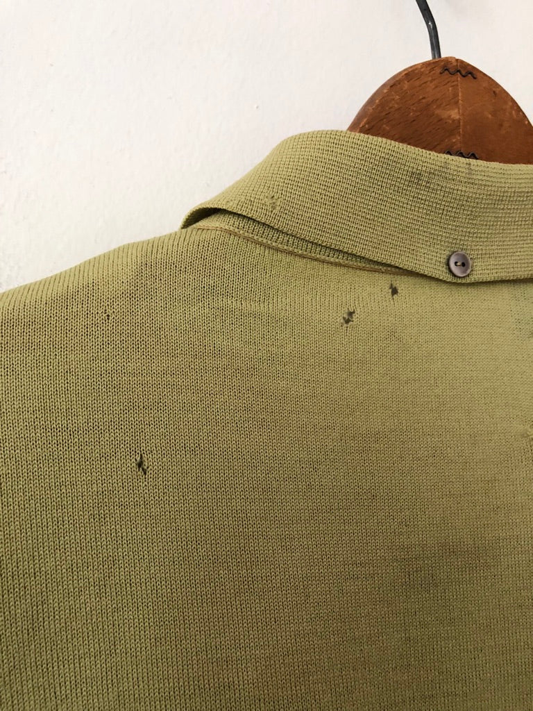 70's Wool Geometric Distressed Button Up Polo