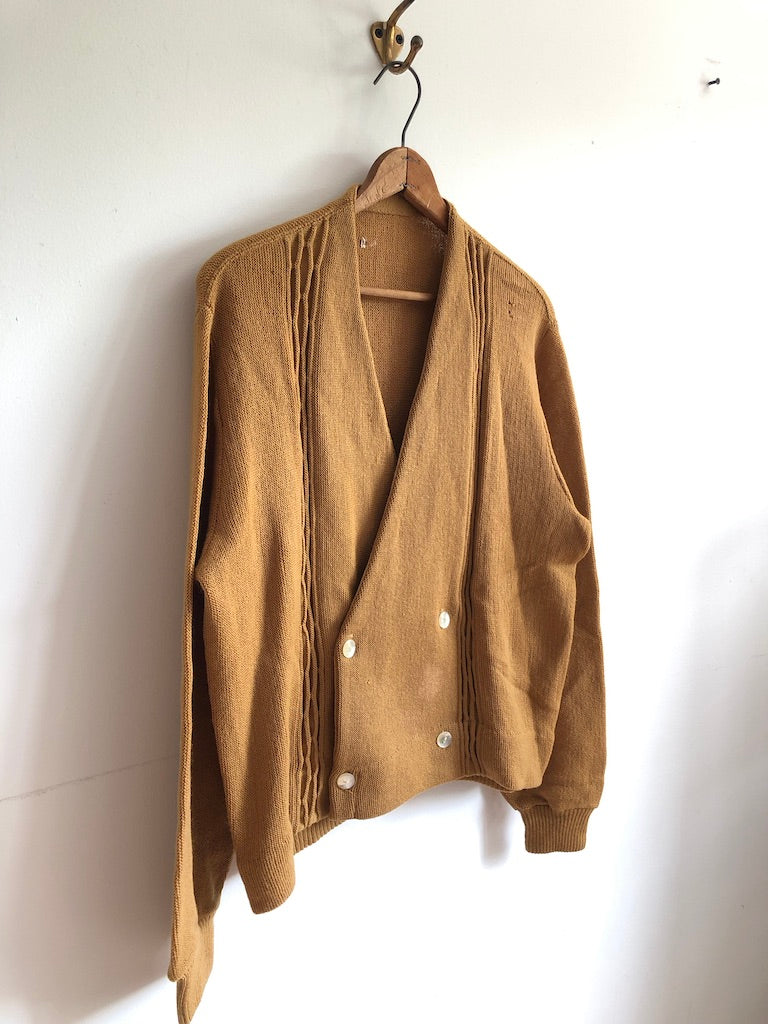 70's Double Breasted Acrylic Mustard Cardigan