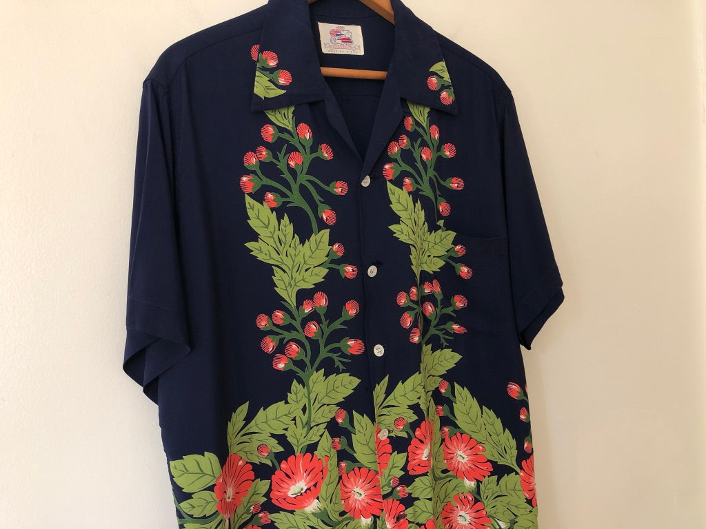40's Duke Kahanamoku Floral Printed Hawaiian Shirt
