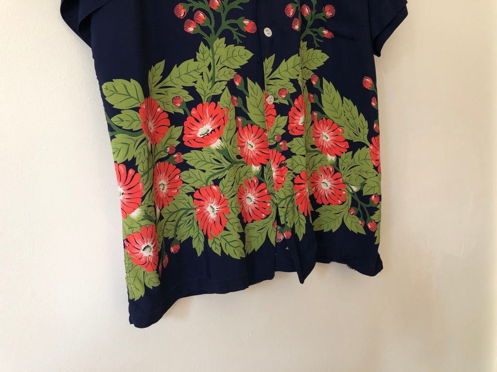 40's Duke Kahanamoku Floral Printed Hawaiian Shirt