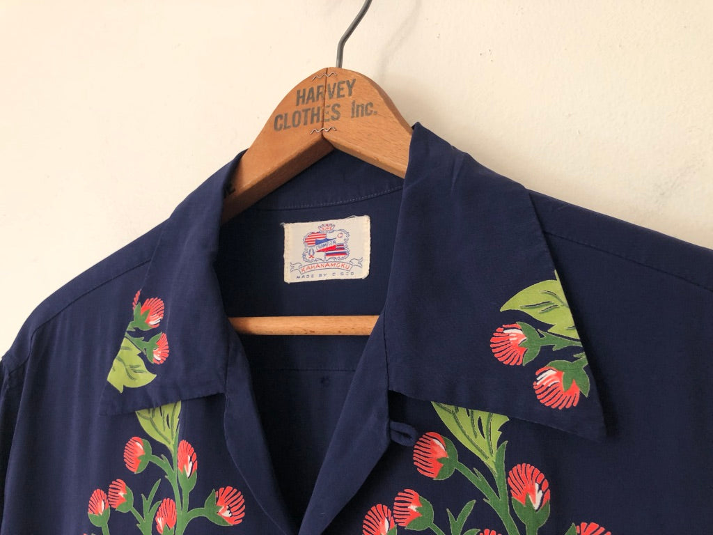 40's Duke Kahanamoku Floral Printed Hawaiian Shirt