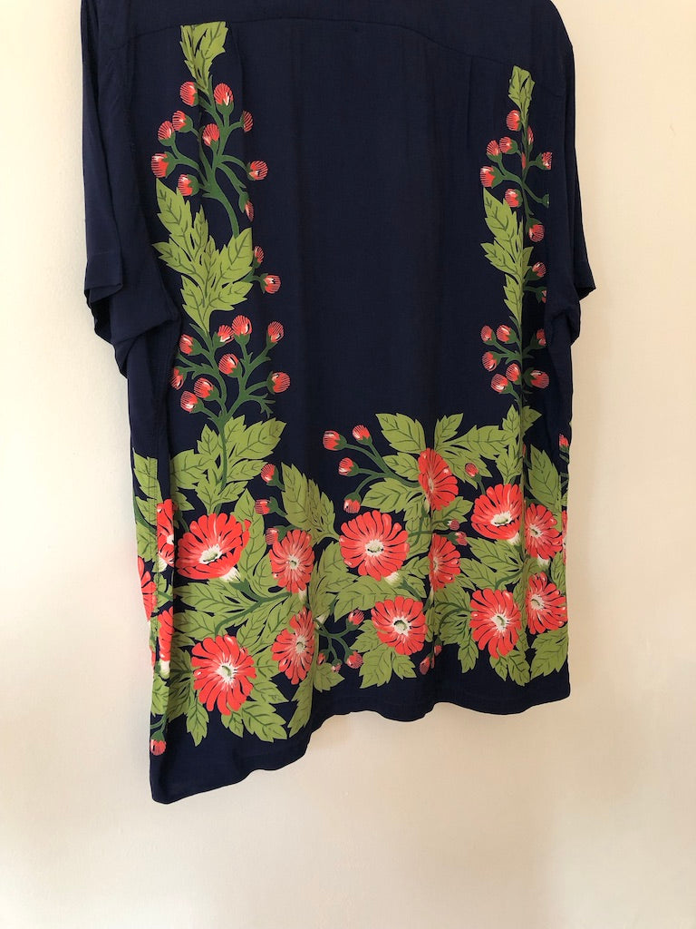 40's Duke Kahanamoku Floral Printed Hawaiian Shirt