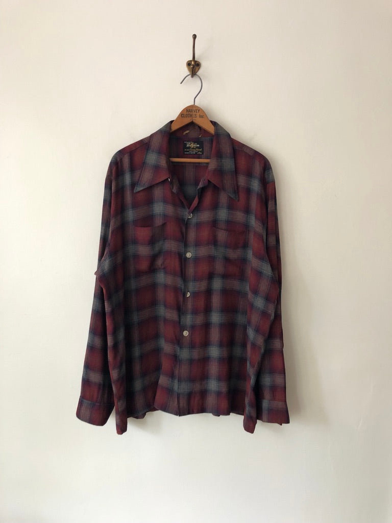 70's Hansom Rayon Shadow Plaid Flannel Shirt