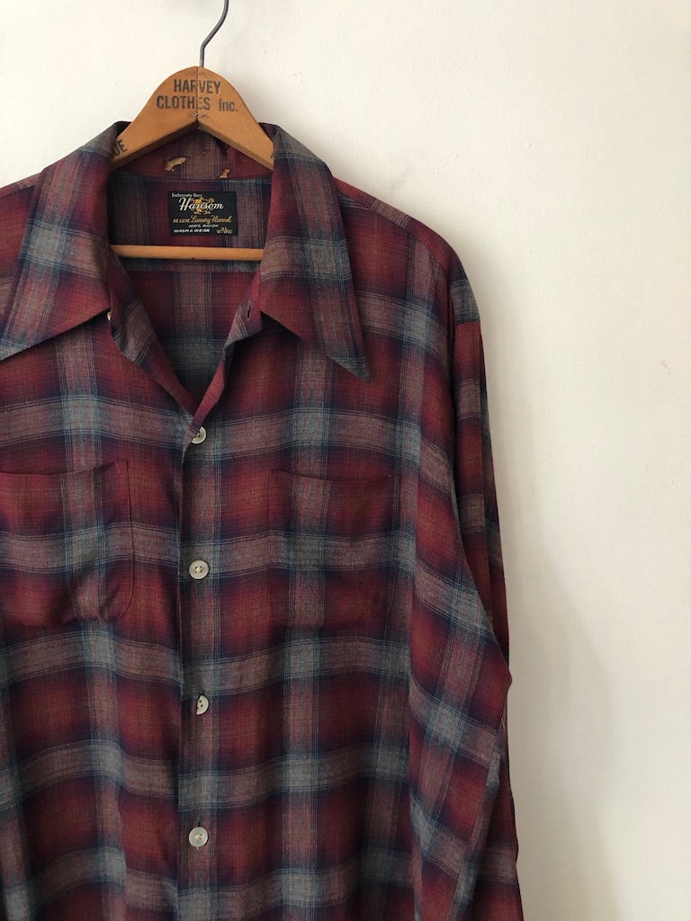70's Hansom Rayon Shadow Plaid Flannel Shirt