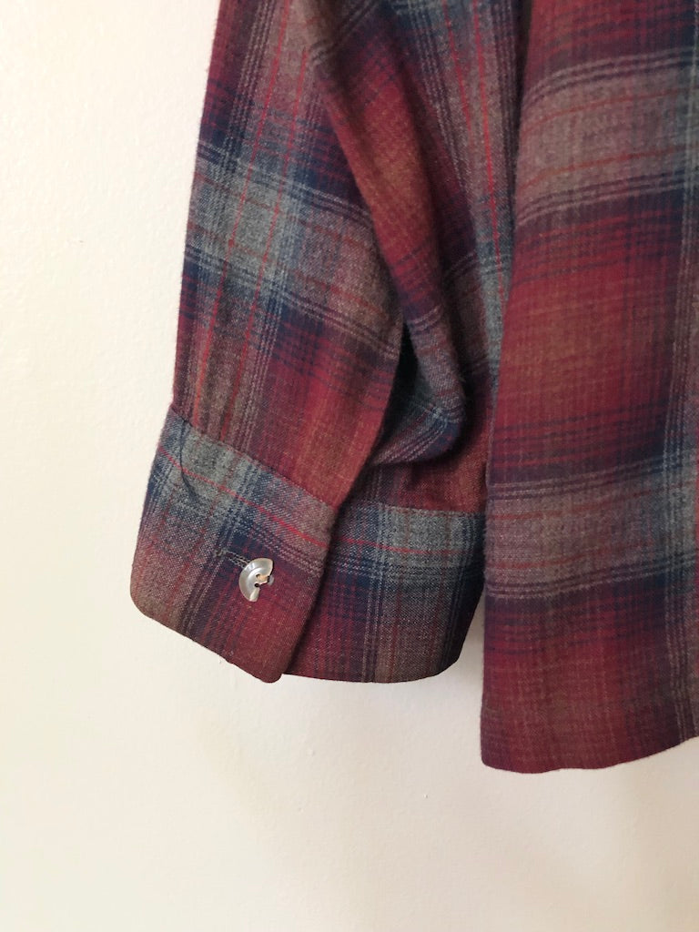 70's Hansom Rayon Shadow Plaid Flannel Shirt