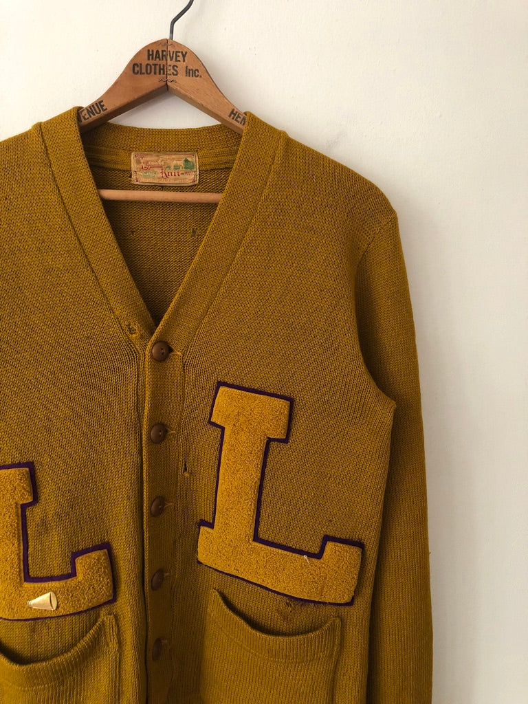 40's Lamb Knit Wool Letterman Cardigan