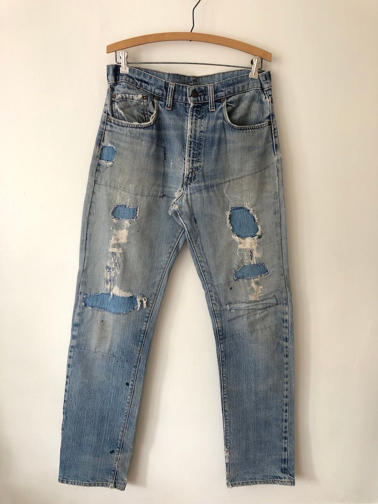 70's Levi's 505 Redline Selvedge Patch Repaired Denim Jeans