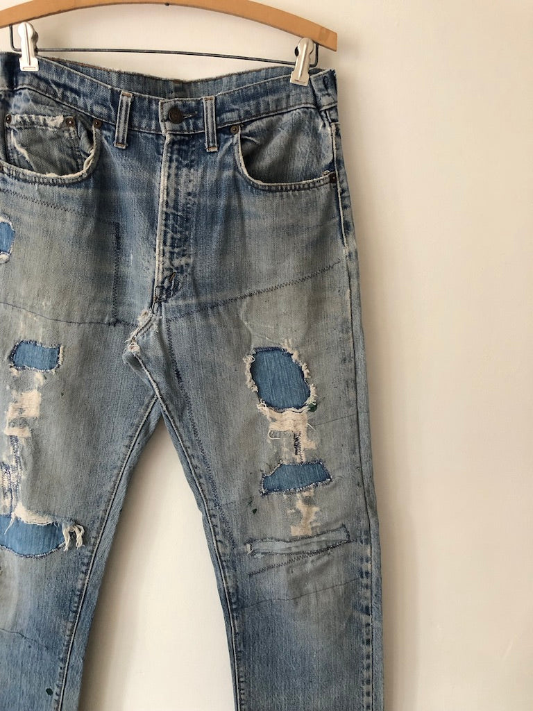 70's Levi's 505 Redline Selvedge Patch Repaired Denim Jeans