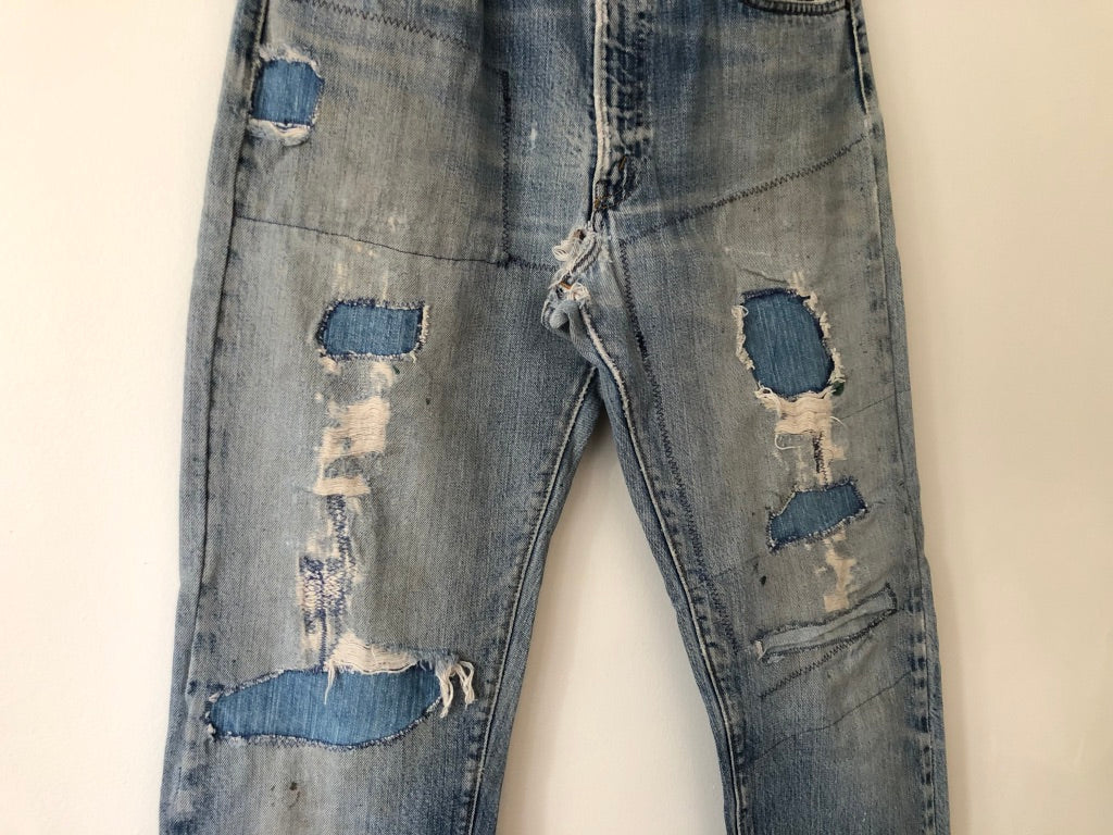 70's Levi's 505 Redline Selvedge Patch Repaired Denim Jeans