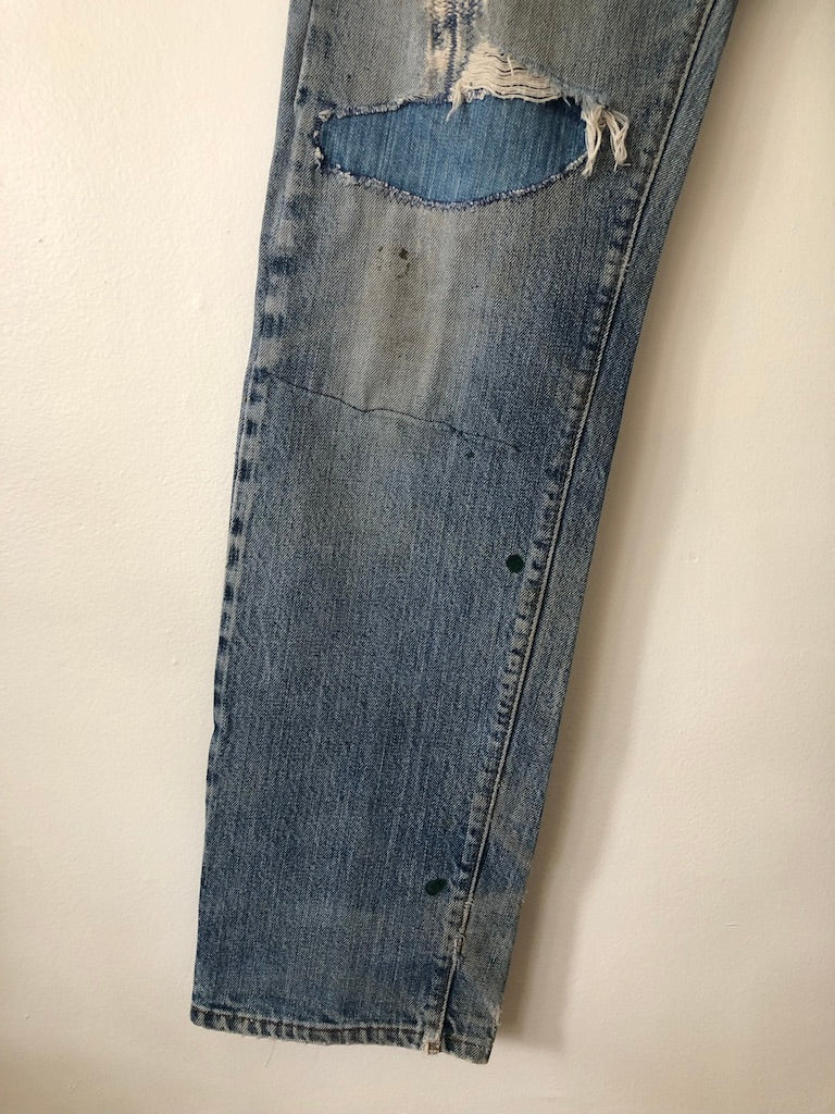 70's Levi's 505 Redline Selvedge Patch Repaired Denim Jeans