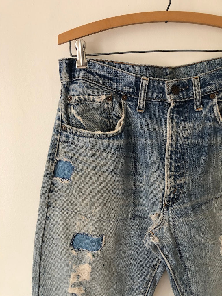 70's Levi's 505 Redline Selvedge Patch Repaired Denim Jeans