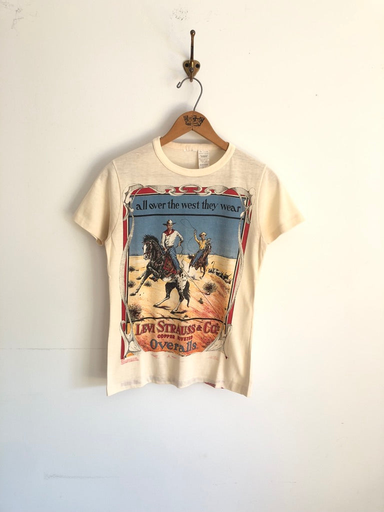 70's Levi's Copper Riveted Overalls Printed Promo Shirt