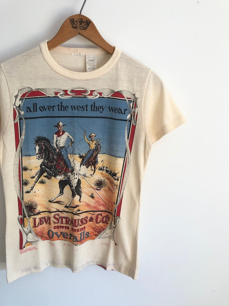 70's Levi's Copper Riveted Overalls Printed Promo Shirt