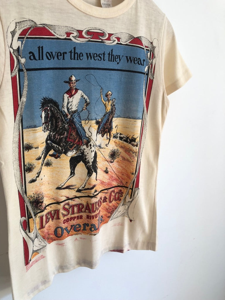 70's Levi's Copper Riveted Overalls Printed Promo Shirt