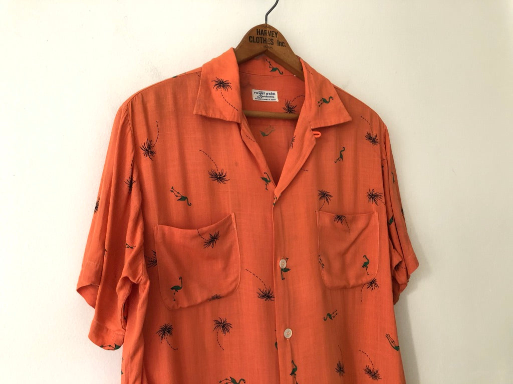 50's Royal Palm Sportswear Linen Novelty Print Button Up Shirt
