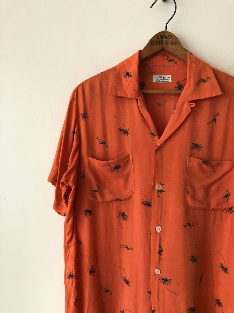 50's Royal Palm Sportswear Linen Novelty Print Button Up Shirt