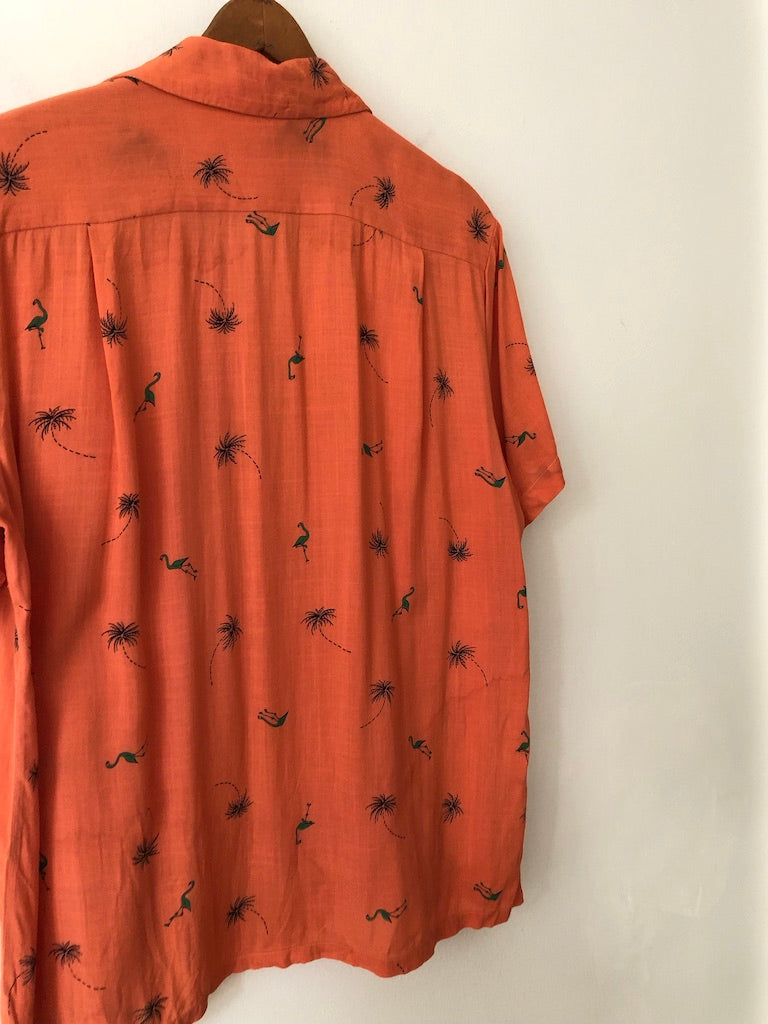 50's Royal Palm Sportswear Linen Novelty Print Button Up Shirt