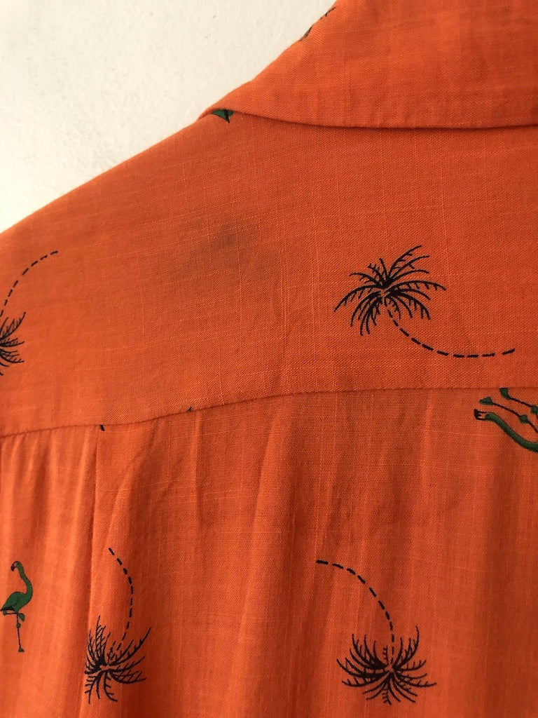 50's Royal Palm Sportswear Linen Novelty Print Button Up Shirt