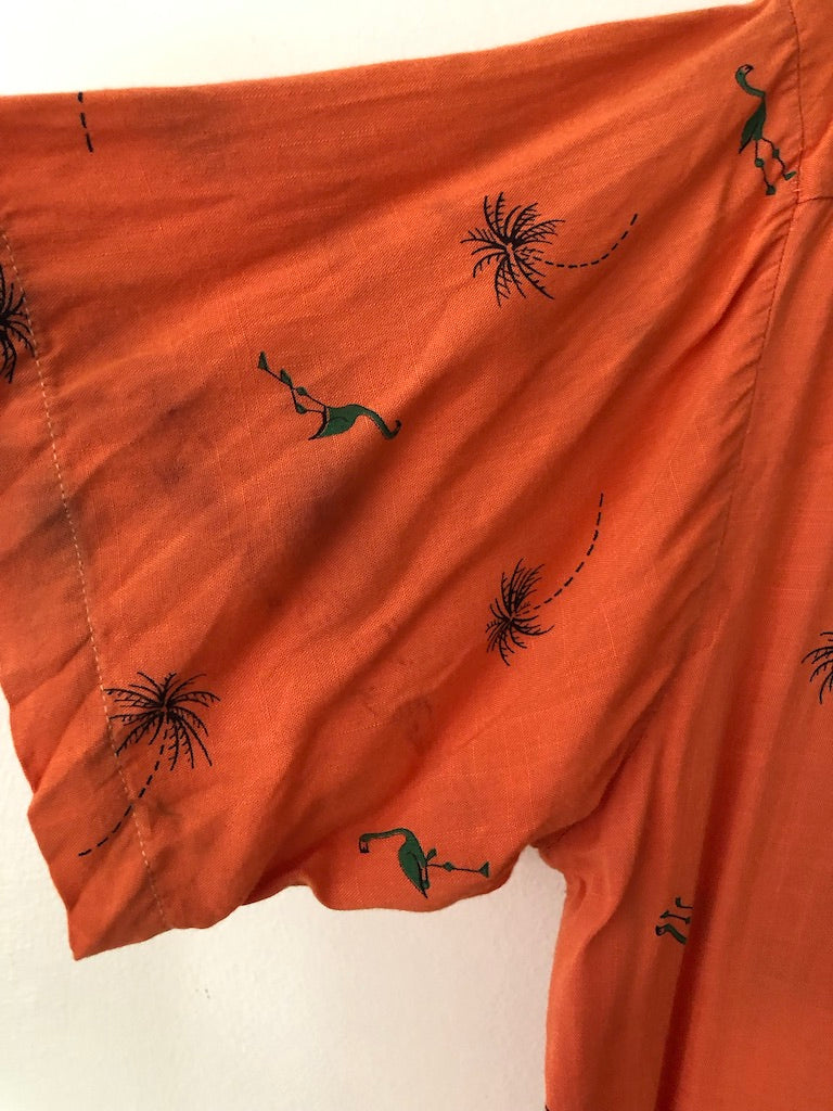 50's Royal Palm Sportswear Linen Novelty Print Button Up Shirt