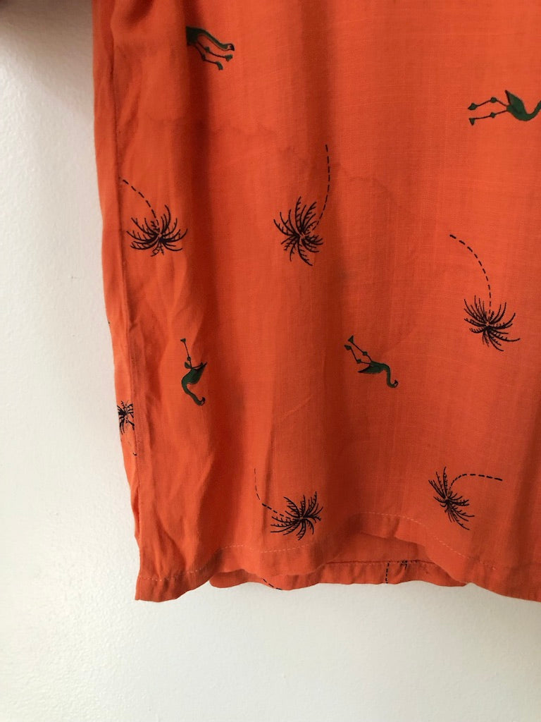 50's Royal Palm Sportswear Linen Novelty Print Button Up Shirt