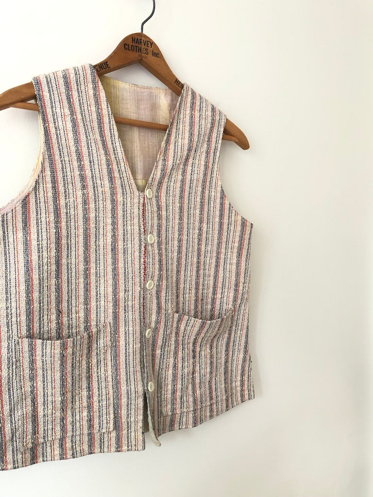 50's Cotton Knit Textured Striped Vest