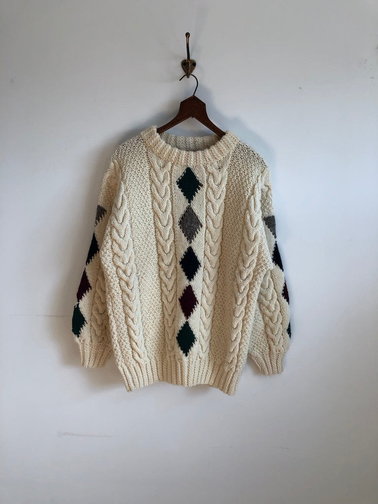Blarney Woolen Mills Diamonds Chain Link Wool Fisherman Sweater