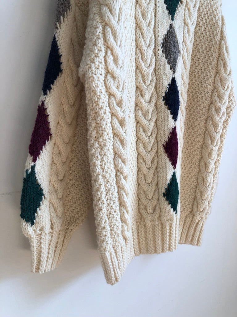 Blarney Woolen Mills Diamonds Chain Link Wool Fisherman Sweater