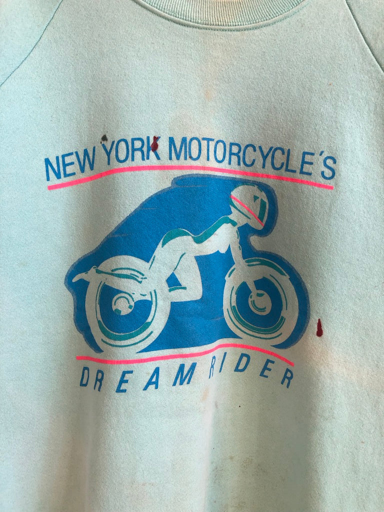 90's New York Motorcycle "Dream Rider" Stained Raglan Sweatshirt