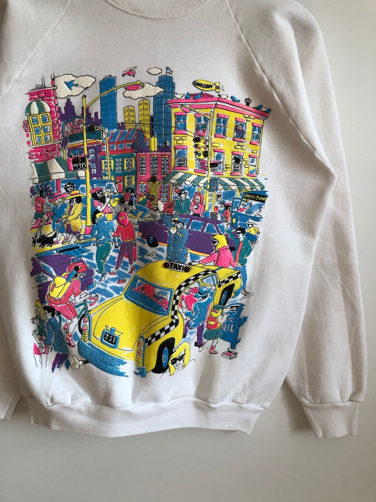 90's Crazy Puff Print Glittery Tourist Raglan Sweatshirt
