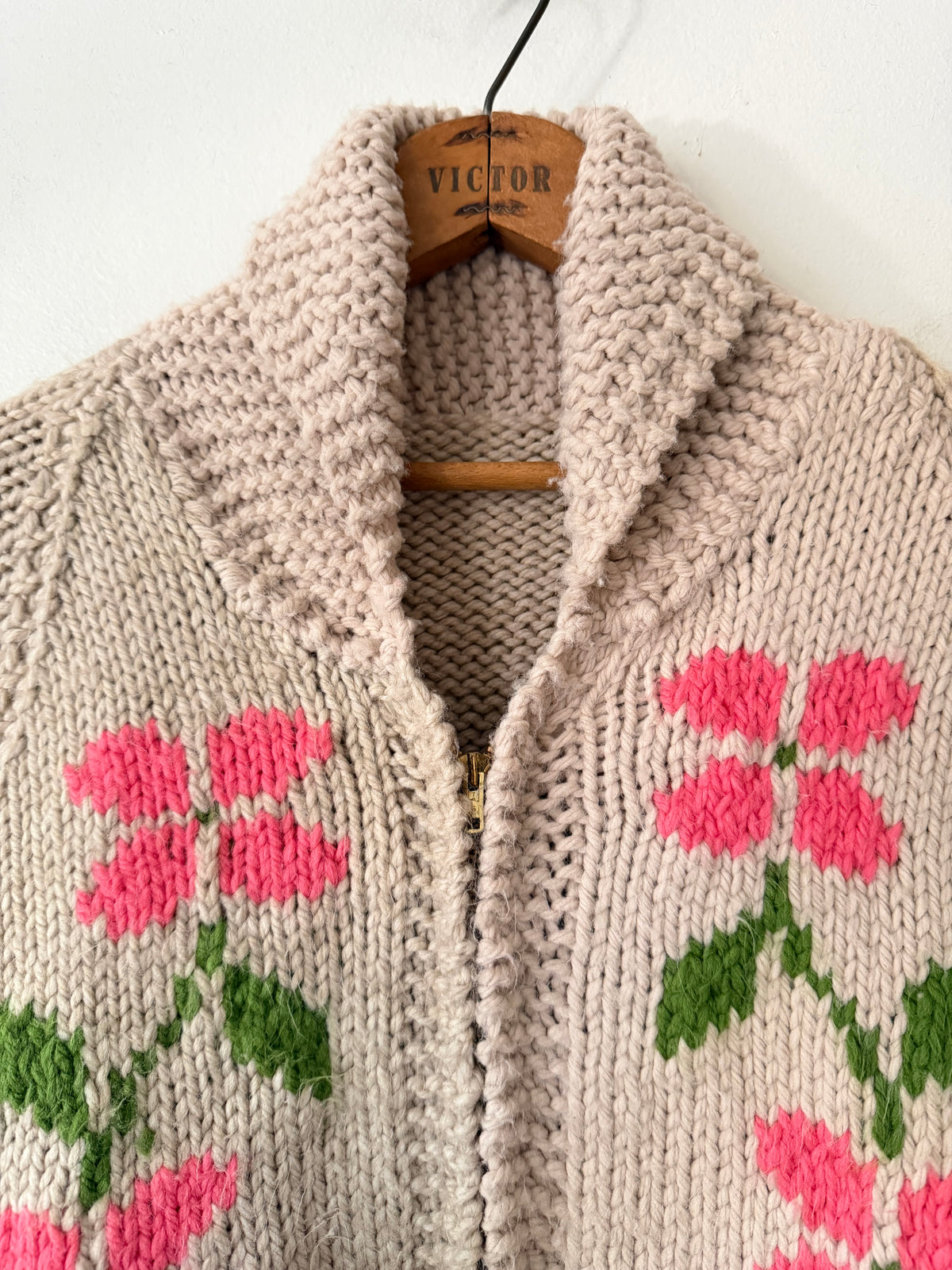 60's Wool Floral Graphic Cowichan Sweater