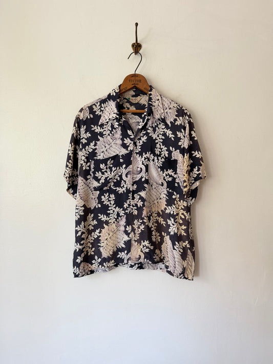 50's Rem-Brint Floral Seashell Rayon Shirt