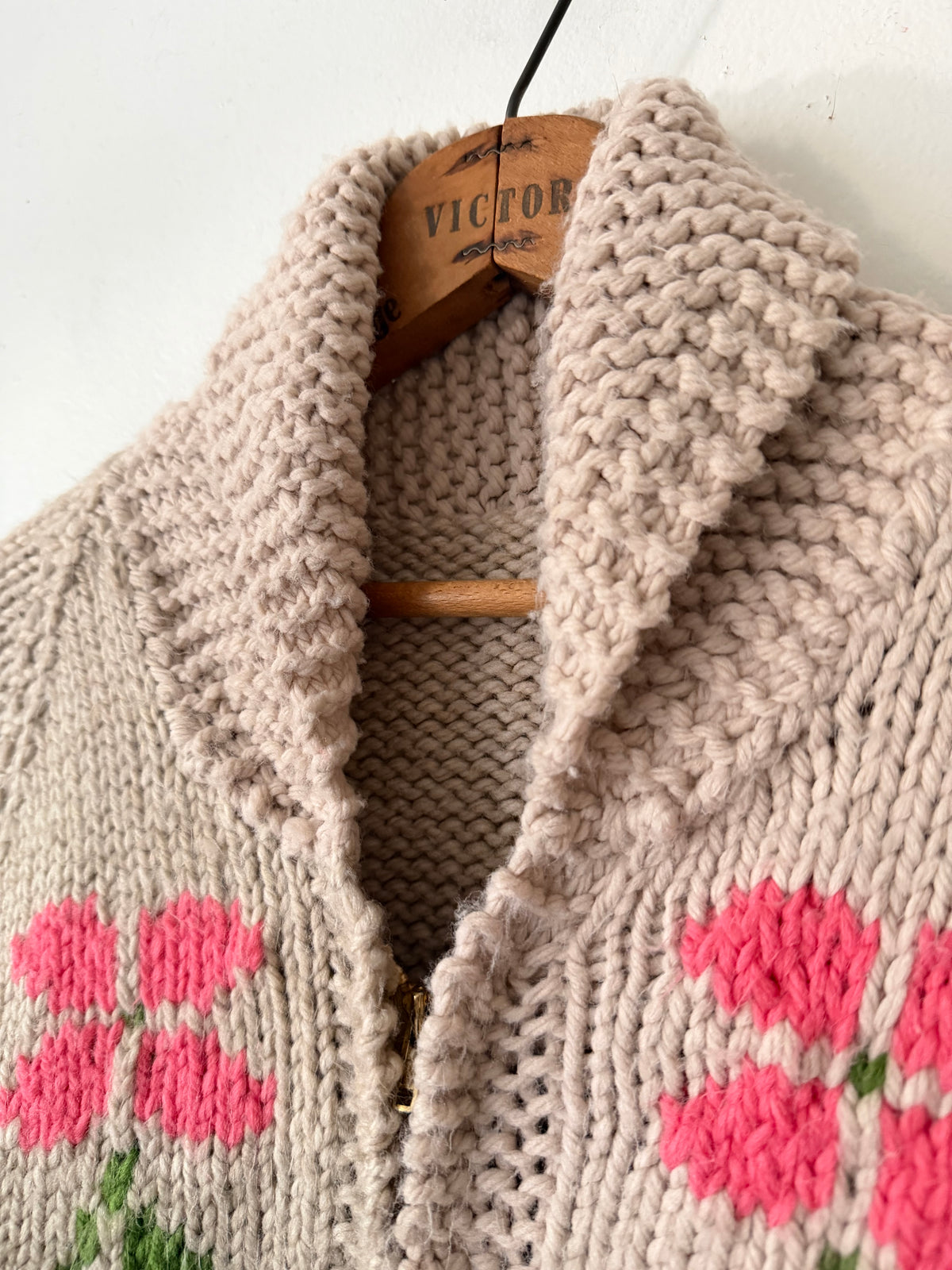60's Wool Floral Graphic Cowichan Sweater