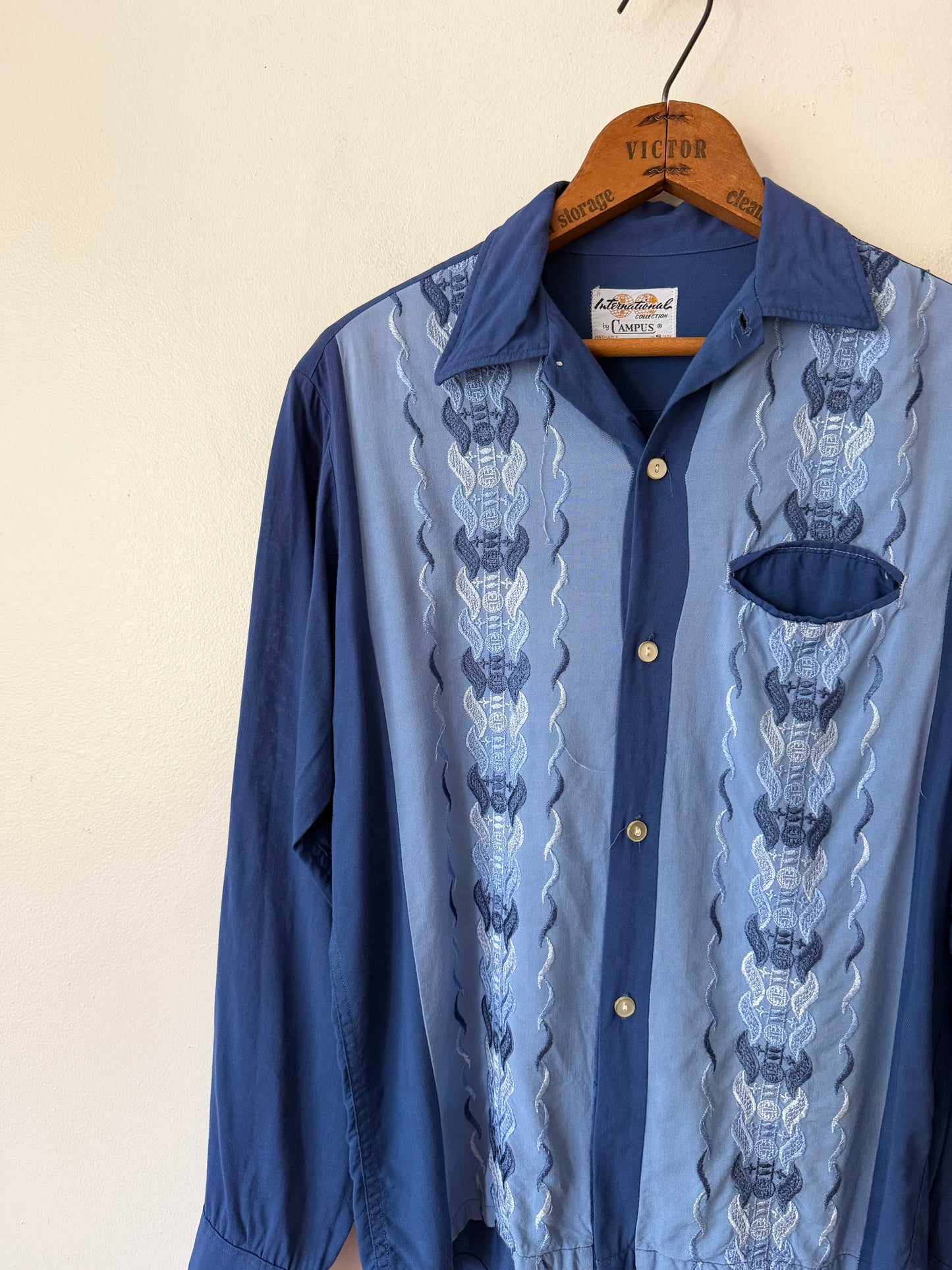 60's Campus Embroidered Paneled Colorblock Shirt