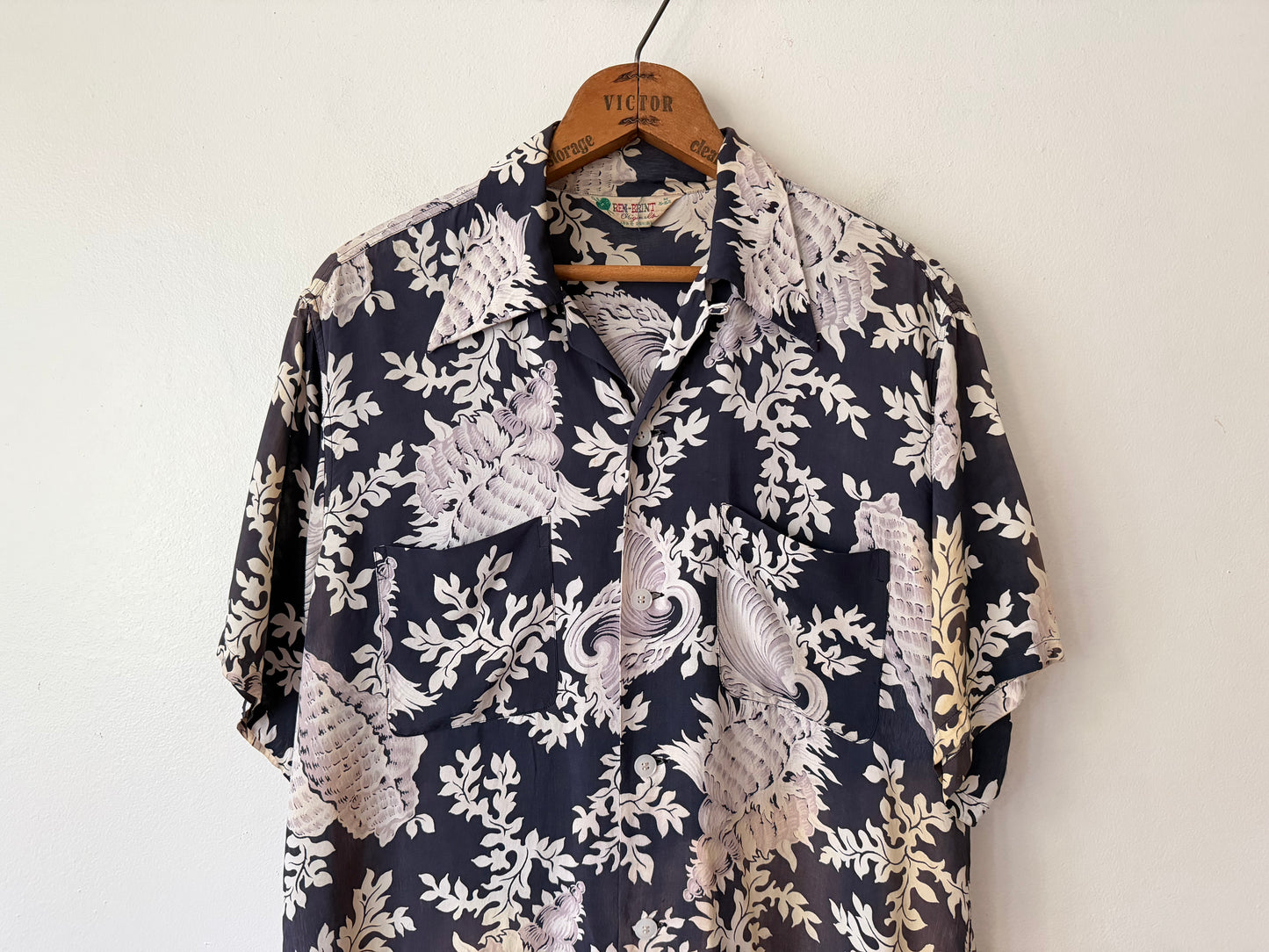 50's Rem-Brint Floral Seashell Rayon Shirt