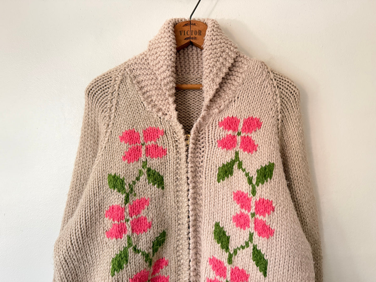 60's Wool Floral Graphic Cowichan Sweater
