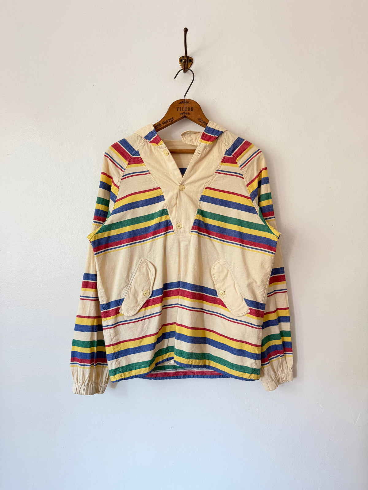 70's Striped Hooded Smock Jacket