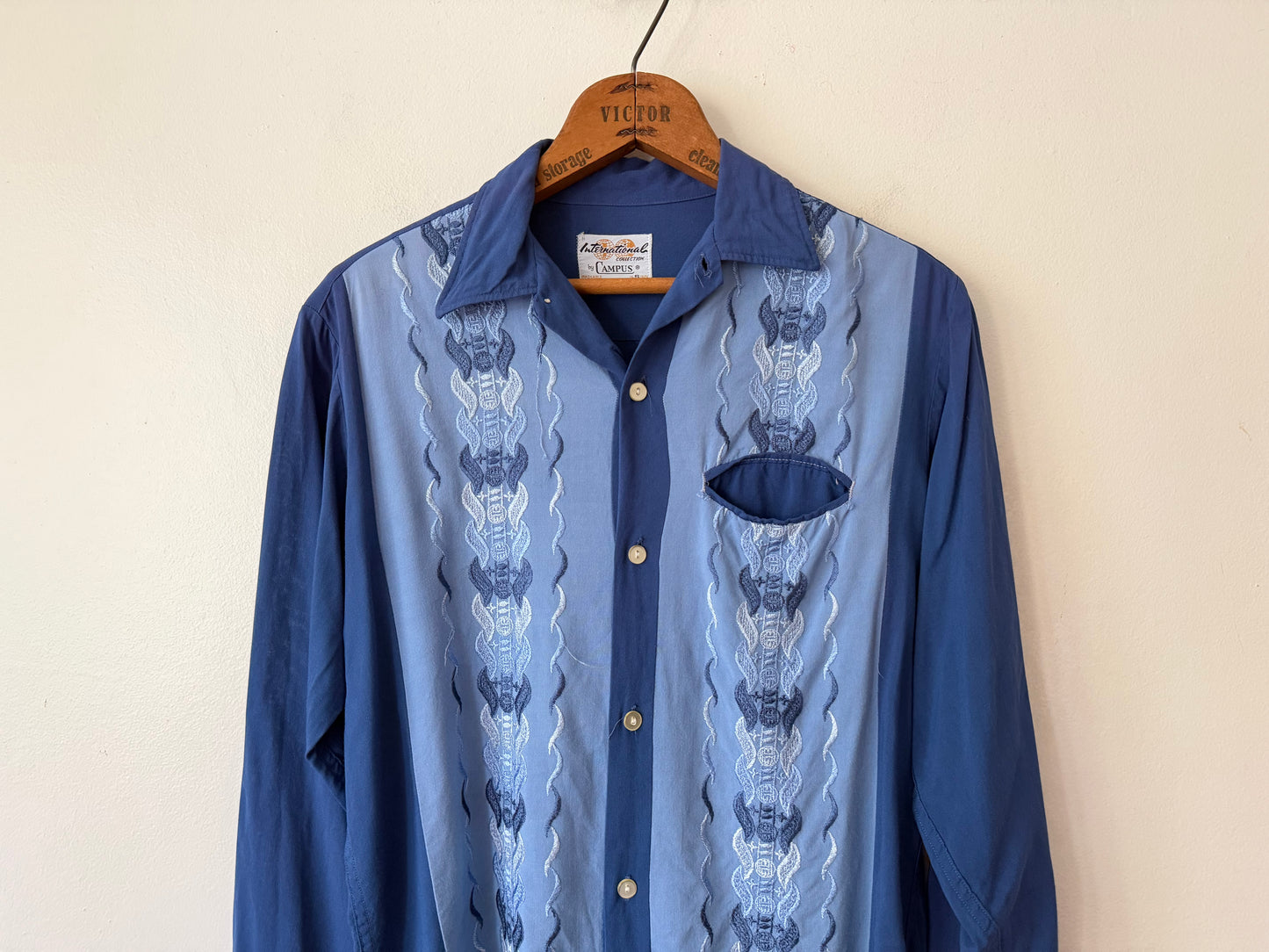 60's Campus Embroidered Paneled Colorblock Shirt