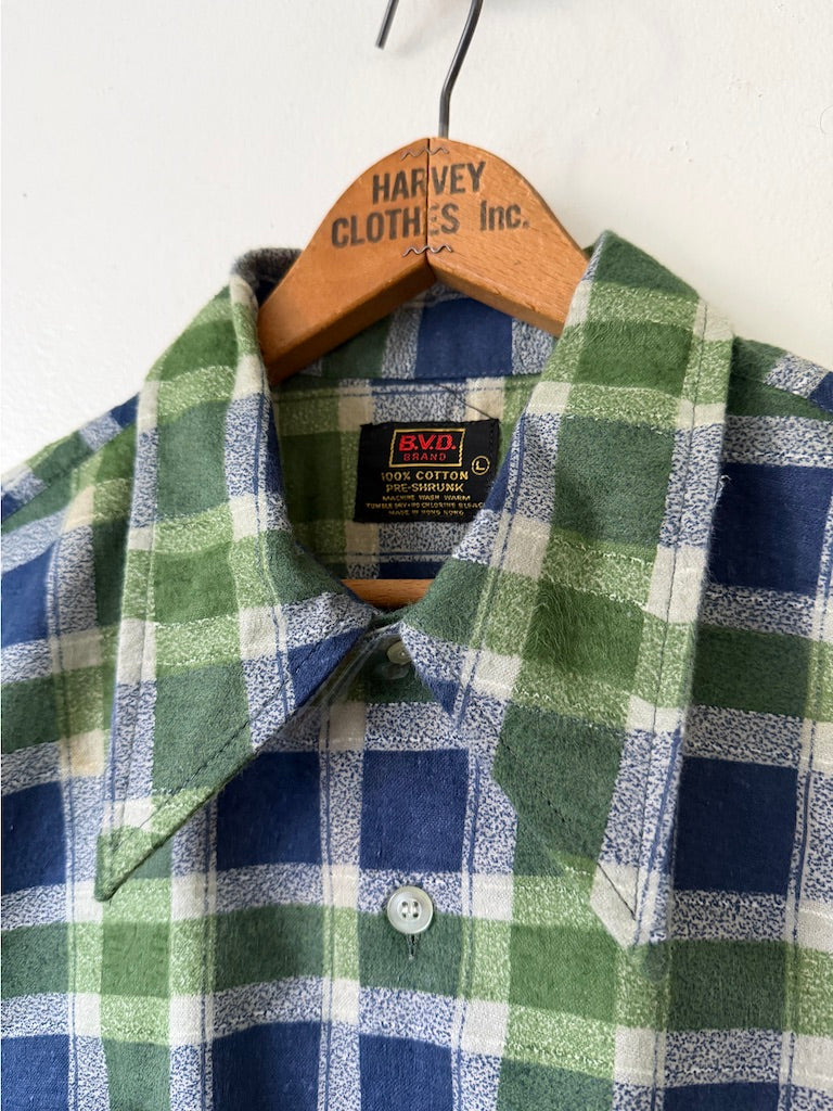 70's B.V.D. Brand Cotton Plaid Lightweight Flannel Shirt