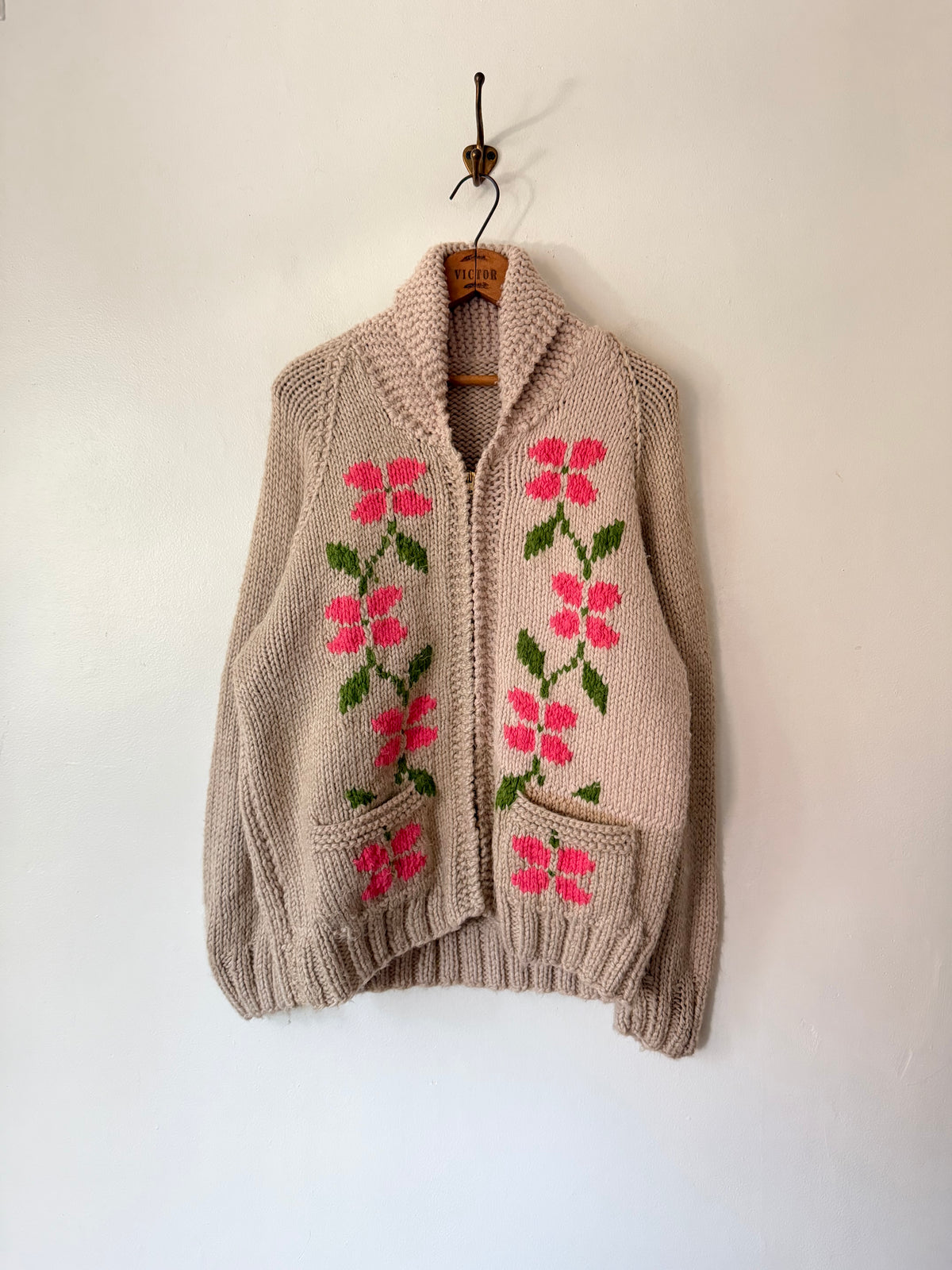 60's Wool Floral Graphic Cowichan Sweater