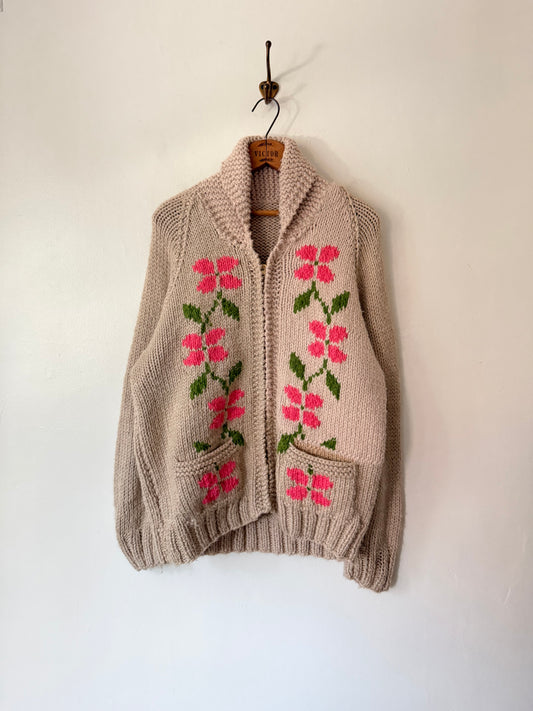 60's Wool Floral Graphic Cowichan Sweater