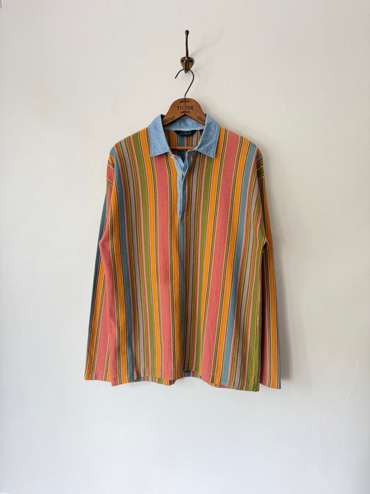 90's J. Crew Colorful Striped L/S Polo