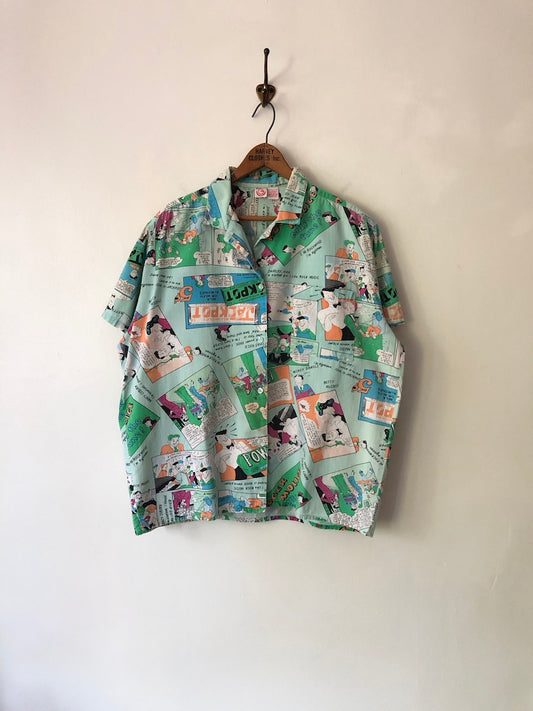80's Gearing Up Comic Strip Button Up Shirt