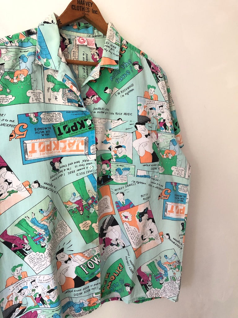 80's Gearing Up Comic Strip Button Up Shirt