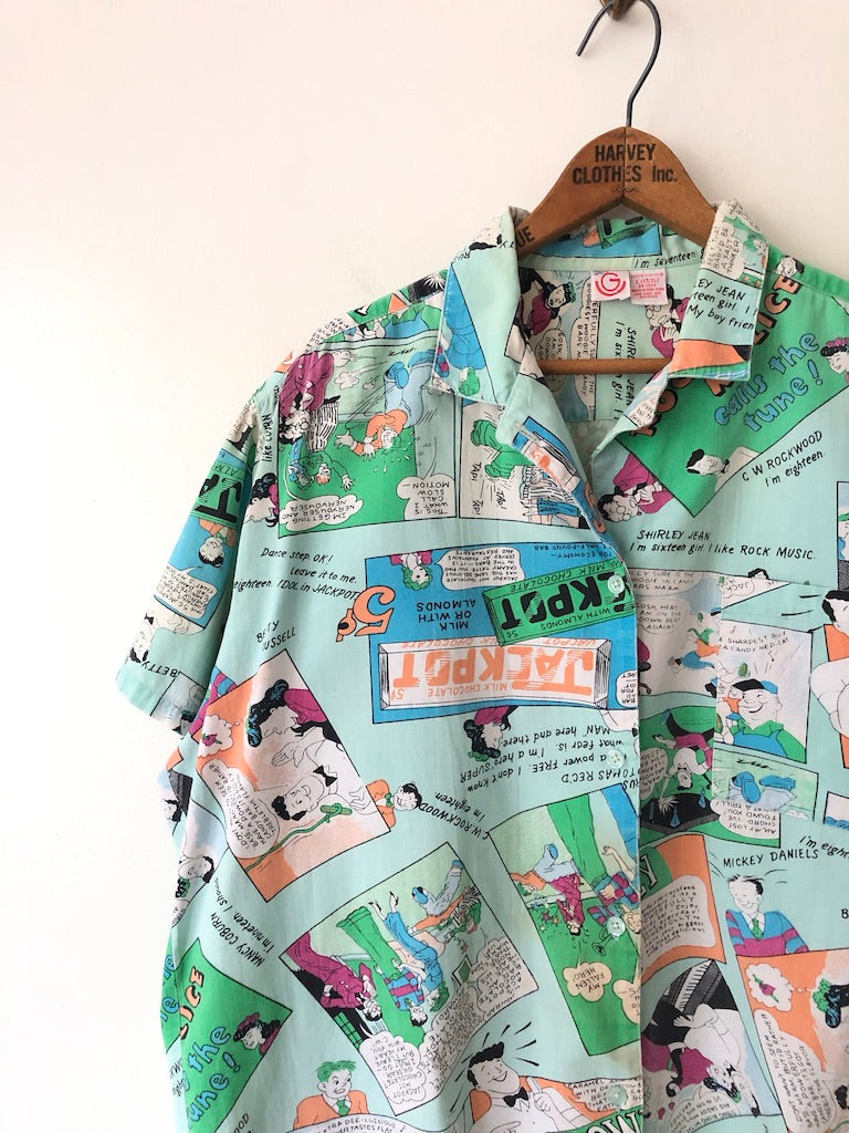 80's Gearing Up Comic Strip Button Up Shirt