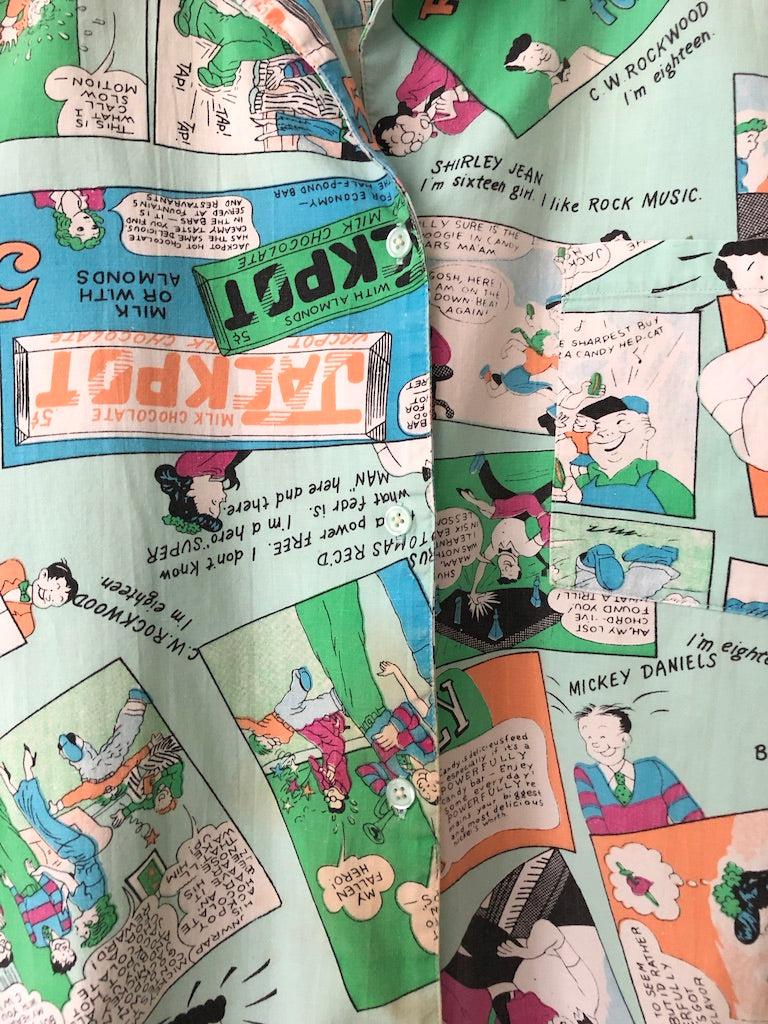 80's Gearing Up Comic Strip Button Up Shirt