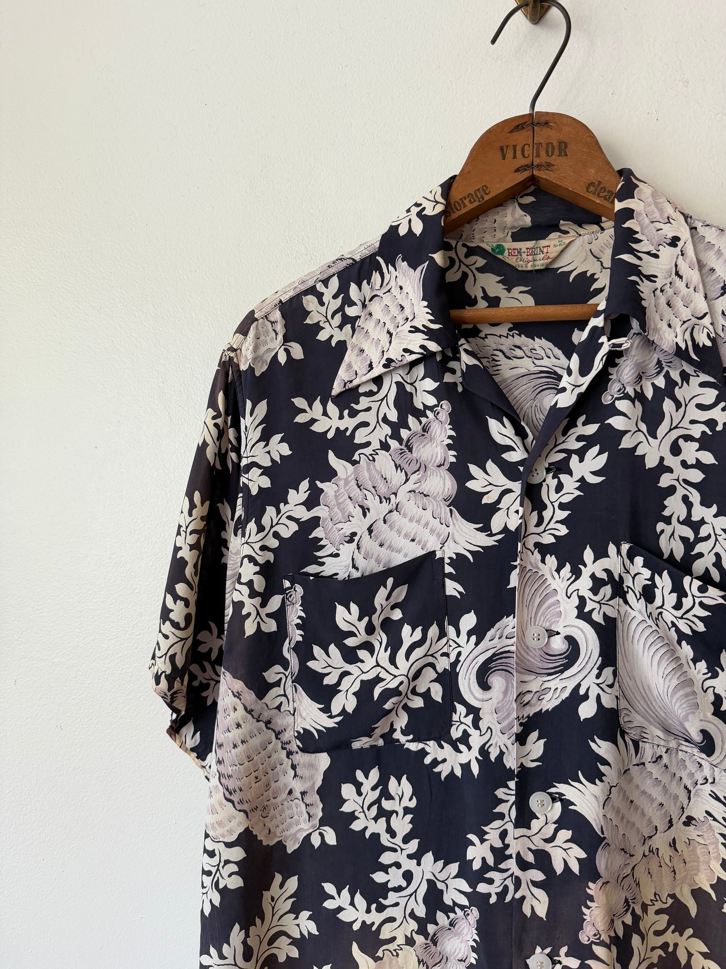50's Rem-Brint Floral Seashell Rayon Shirt