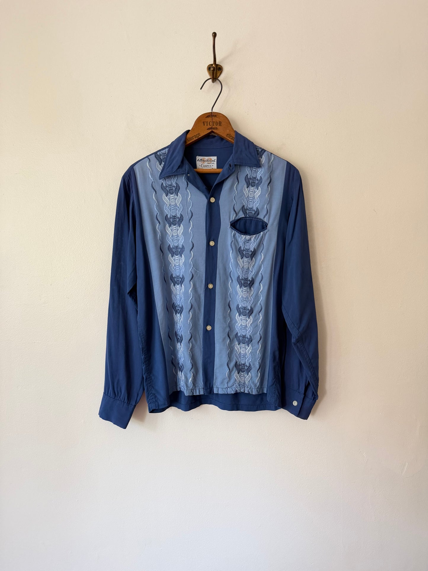 60's Campus Embroidered Paneled Colorblock Shirt