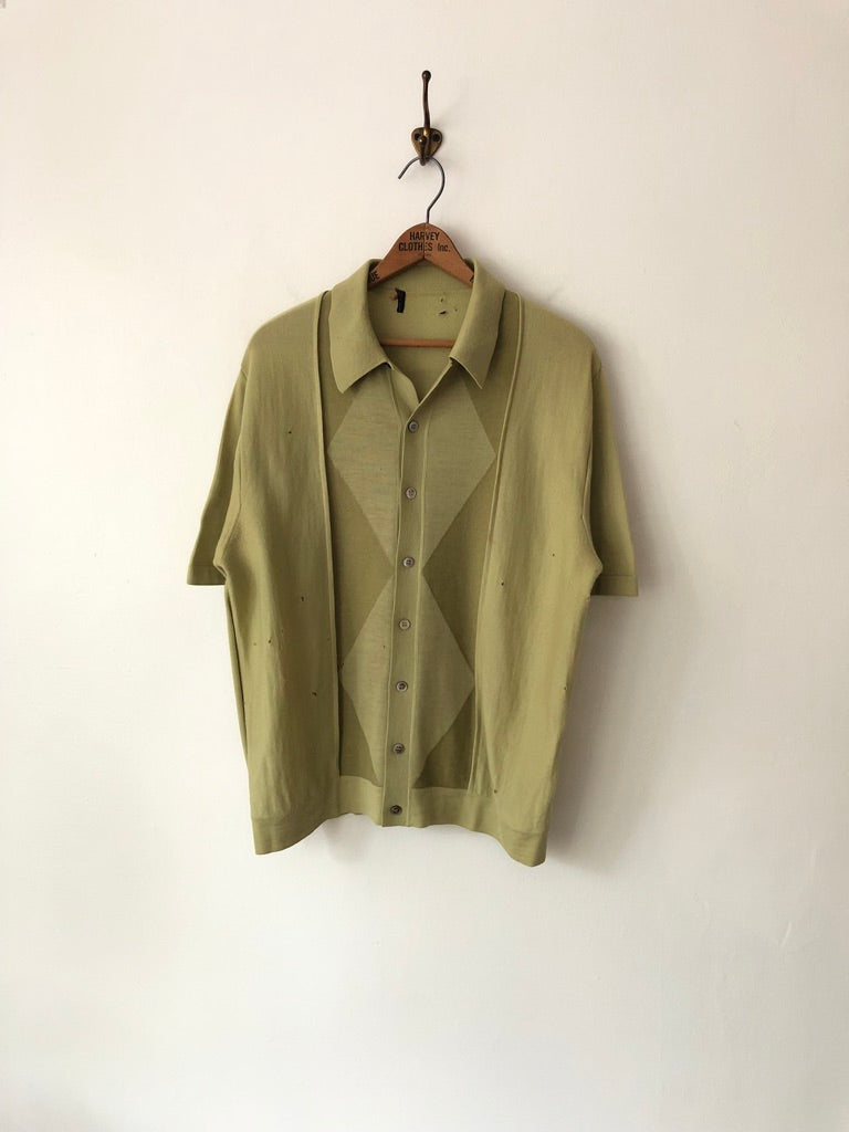 70's Wool Geometric Distressed Button Up Polo