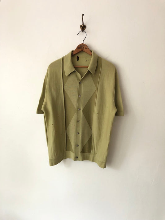 70's Wool Geometric Distressed Button Up Polo